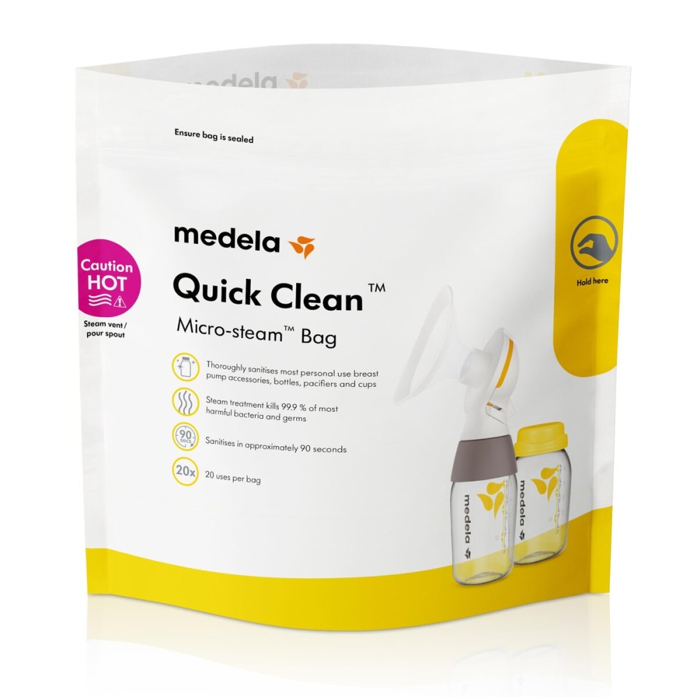 Medela Quick Clean Micro-Steam Bags for Bottles and Breast Pump Parts | Eliminates 99.9% of Common Bacteria and Germs for Easy Disinfecting of Most Breast Pump Accessories | 5 CT