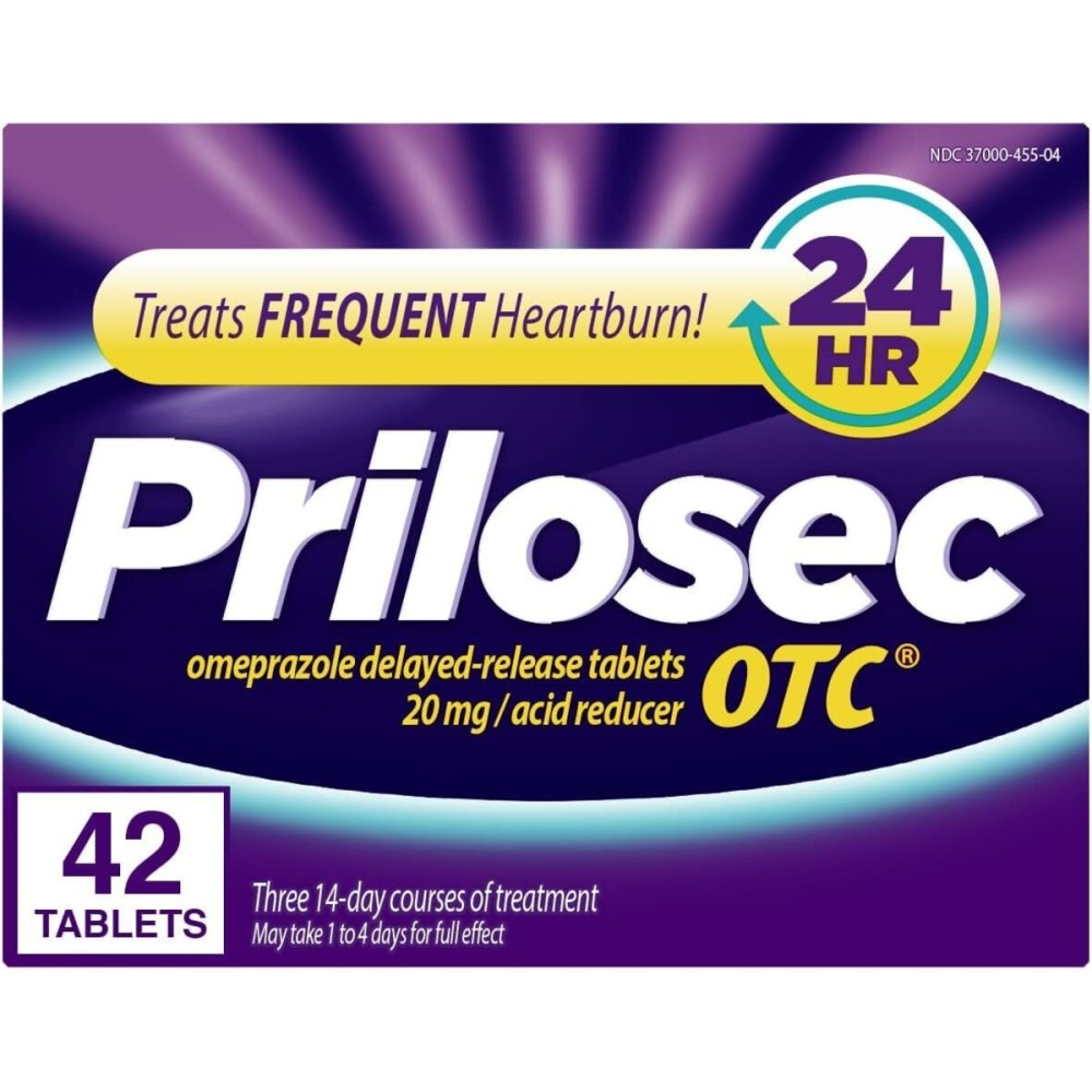 Prilosec OTC, Omeprazole Delayed Release 20mg, Acid Reducer, Treats Frequent Heartburn for 24 Hour Relief, All Day, All Night*, 20mg, 42 Tablets