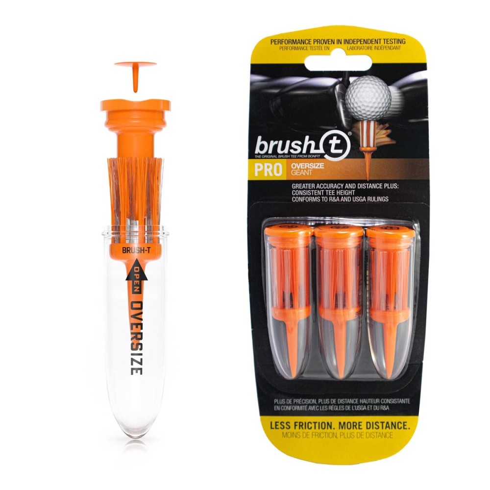 BRUSH T Premium Plastic Golf Tees, Orange Oversize 3-Pack, Size 2.4, Unbreakable Innovative Design, Consistent Height, Perfect Golf Gift for Men and Women. Golfing Tees, Works With Any Golf Ball