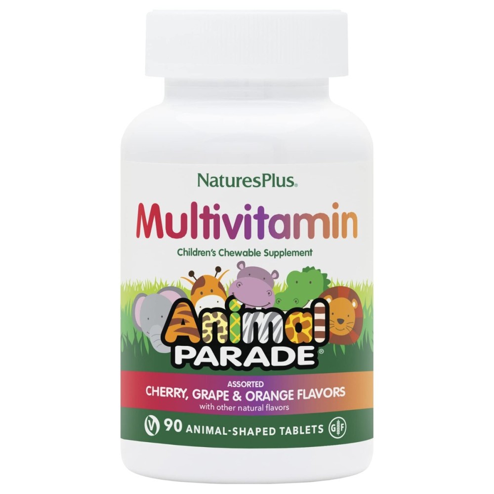 Natures Plus Animal Parade Children\'s Chewable Multivitamin - 90 Animal-Shaped Tablets - Natural Assorted Flavors - Vegetarian, Gluten Free - 45 Servings