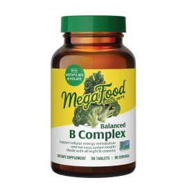 MegaFood Balanced B Complex - Vitamin B Complex for Women & Men - Vitamin B6, B12, Folate, Biotin - Cellular Energy Metabolism & Nervous System Health, Vegan, Gluten Free, 90 Tablets