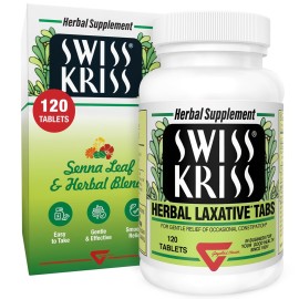 Swiss Kriss Herbal Laxative Tablets, Gentle & Natural Laxatives for Constipation Relief for Adults & Children Over Age 6, Works in 6-12 Hours, Senna Laxative, 120 Tablets Total