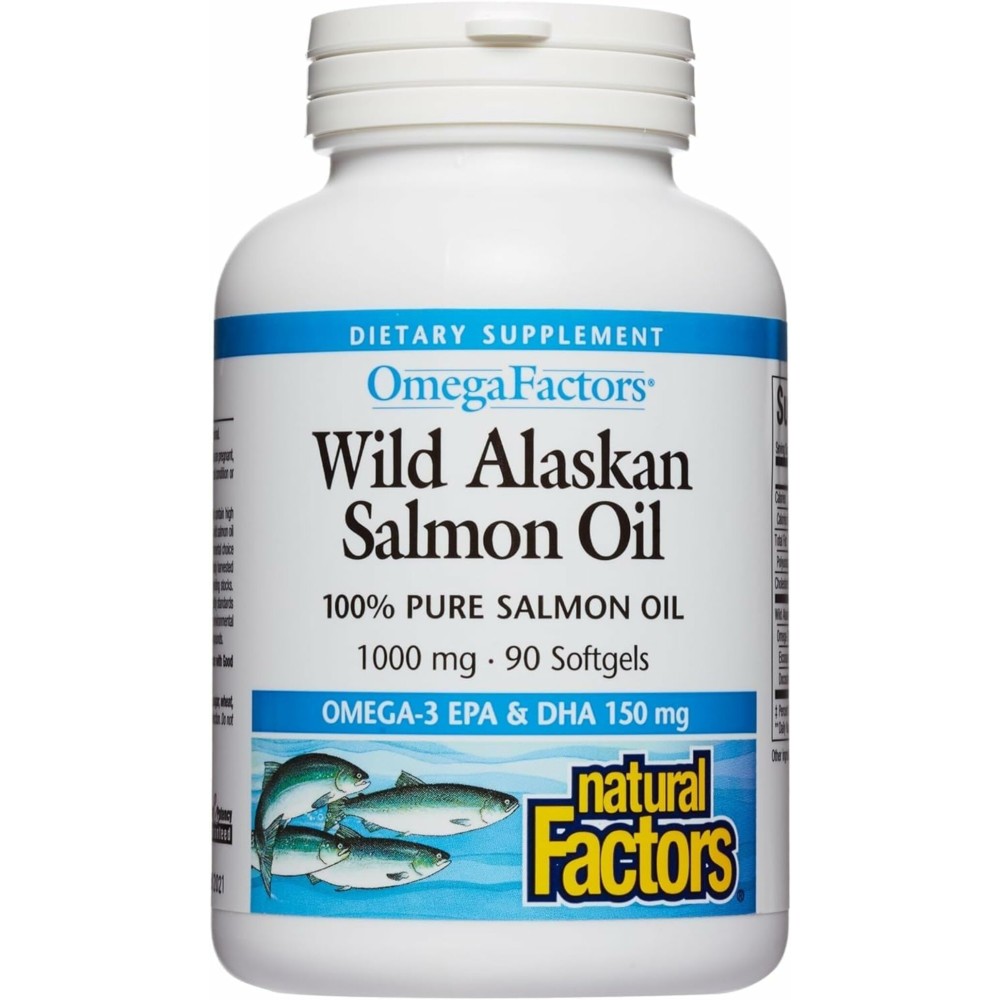 Omega Factors by Natural Factors, Wild Alaskan Salmon Oil, Supports Heart and Brain Health with Omega-3 DHA and EPA, 90 Softgels