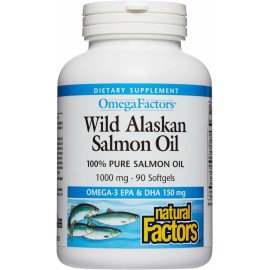 Omega Factors by Natural Factors, Wild Alaskan Salmon Oil, Supports Heart and Brain Health with Omega-3 DHA and EPA, 90 Softgels