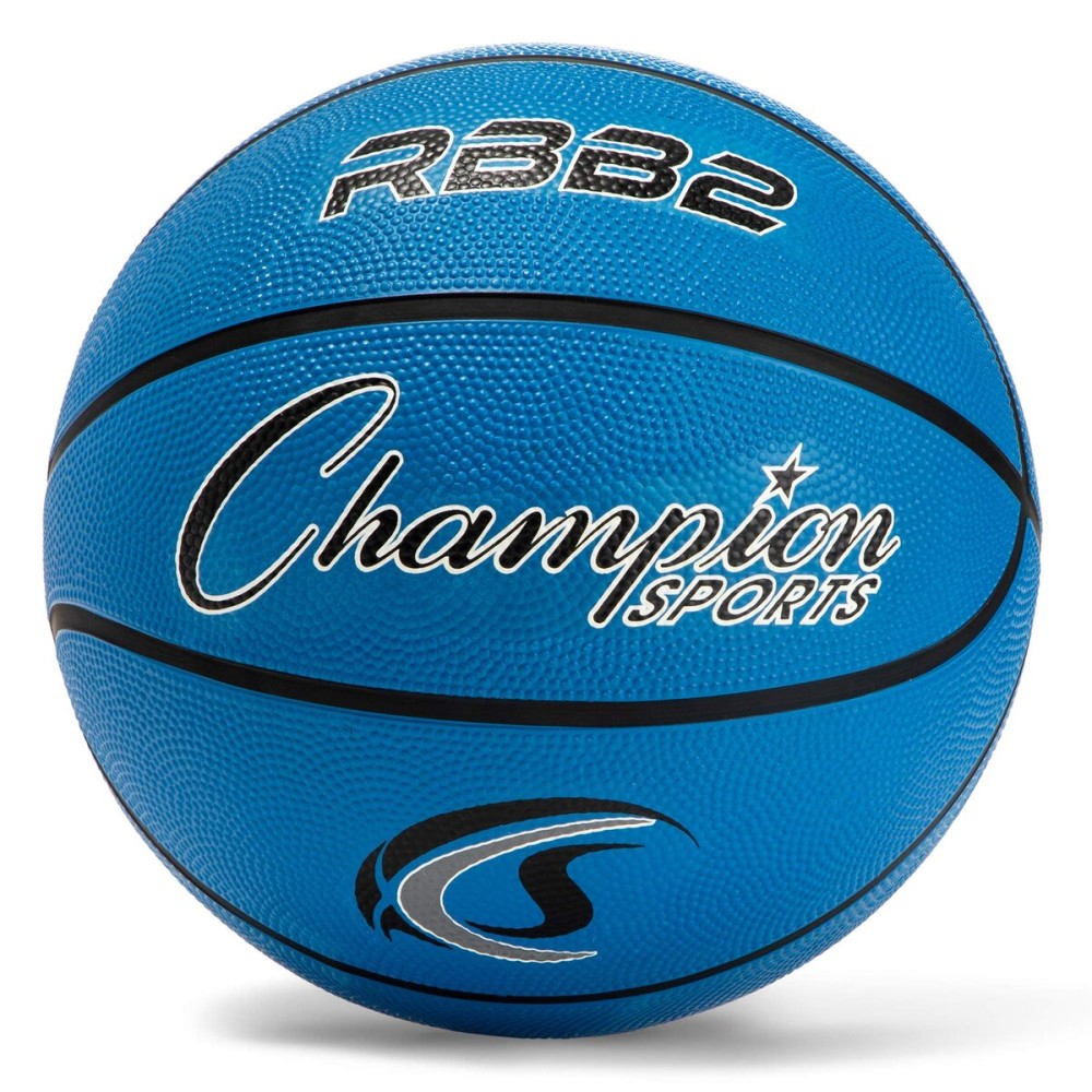 Champion Sports Rubber Junior Basketball, Heavy Duty Pro Style Basketballs Premium Basketball Equipment, Indoor Outdoor - Physical Education Supplies (Size 5, Blue)