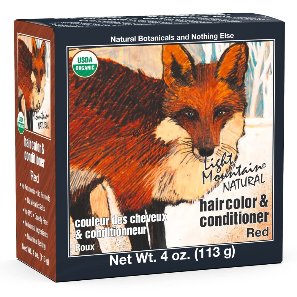 Light Mountain Henna Hair Color & Conditioner - Red Hair Dye, Organic Henna Leaf Powder and Botanicals, Chemical-Free, Semi-Permanent Hair Color + 4 Hair Clips