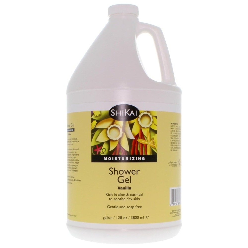 ShiKai Daily Moisturizing Shower Gel (Vanilla, 1 gallon) | With Hydrating Aloe Vera & Oatmeal | Scented Body Wash for Dry Skin Relief