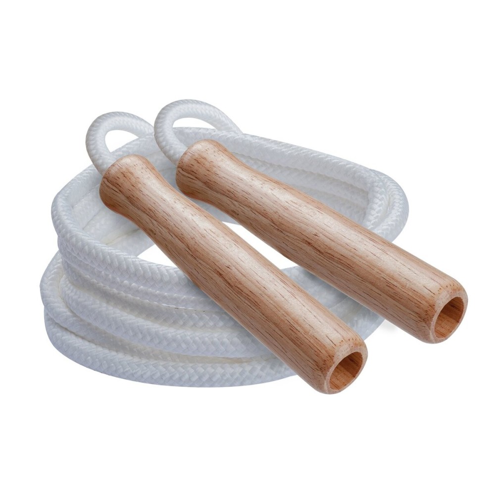 Champion Sports SR Series Classic Nylon Jump Rope with Wood Handles, 16-Feet, White (Single)