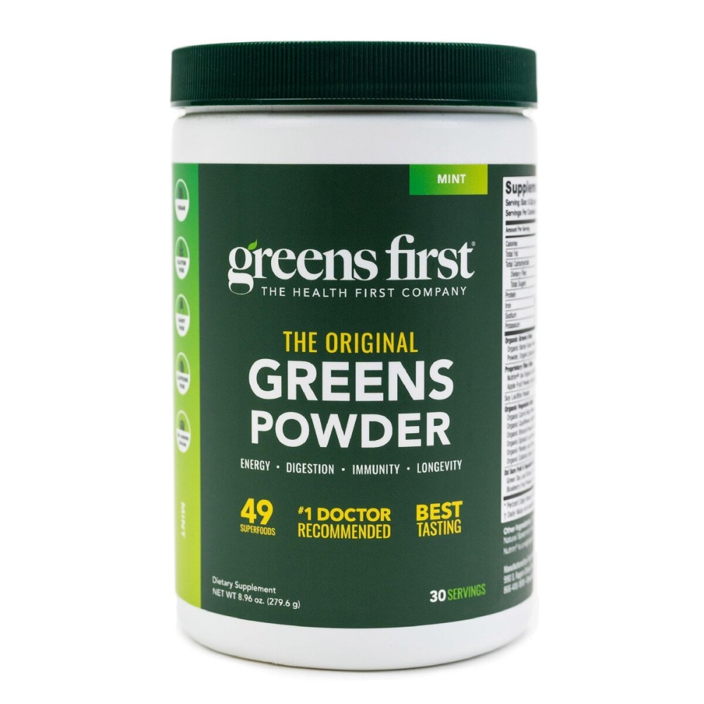 Greens First Original Greens Powder - 49 Superfoods - Organic Fruits & Veggies - Prebiotics, Probiotics & Digestive Enzymes - Antioxidant Smoothie - Dairy Free, Vegan & Non-GMO (Mint, 30 Servings)