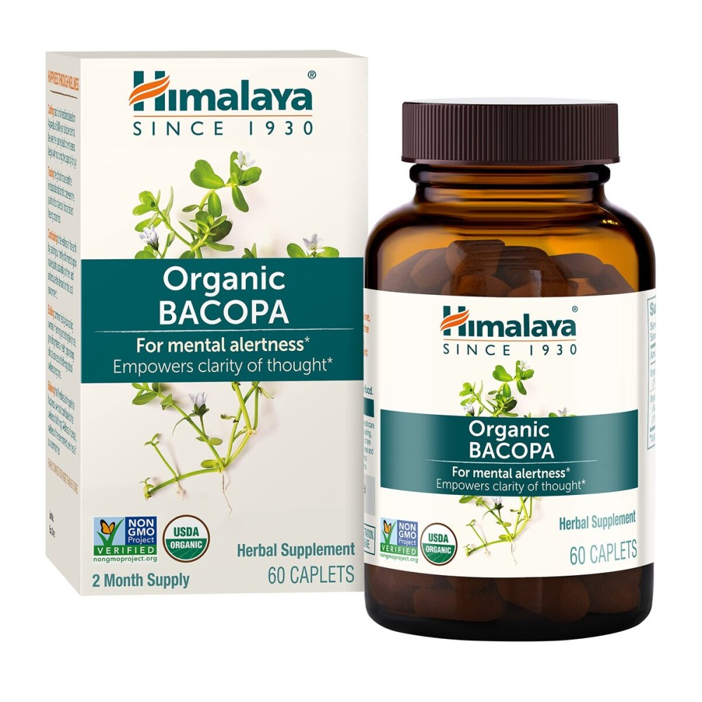 Himalaya Bacopa Monnieri Nootropic Herbal Supplement, Supports Calm, Memory, Cognition, USDA Certified Organic, Non-GMO, 750 mg, 60 Plant-Based Caplets, 60 Day Supply