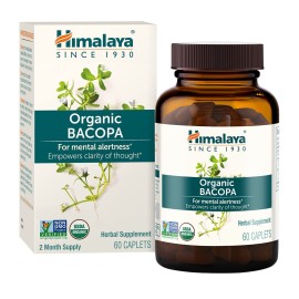 Himalaya Bacopa Monnieri Nootropic Herbal Supplement, Supports Calm, Memory, Cognition, USDA Certified Organic, Non-GMO, 750 mg, 60 Plant-Based Caplets, 60 Day Supply