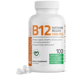 Bronson Vitamin B12 1000 mcg Sustained Release Premium Non GMO Tablets Supports Nervous System, Healthy Brain Function and Energy Production, 100 Count