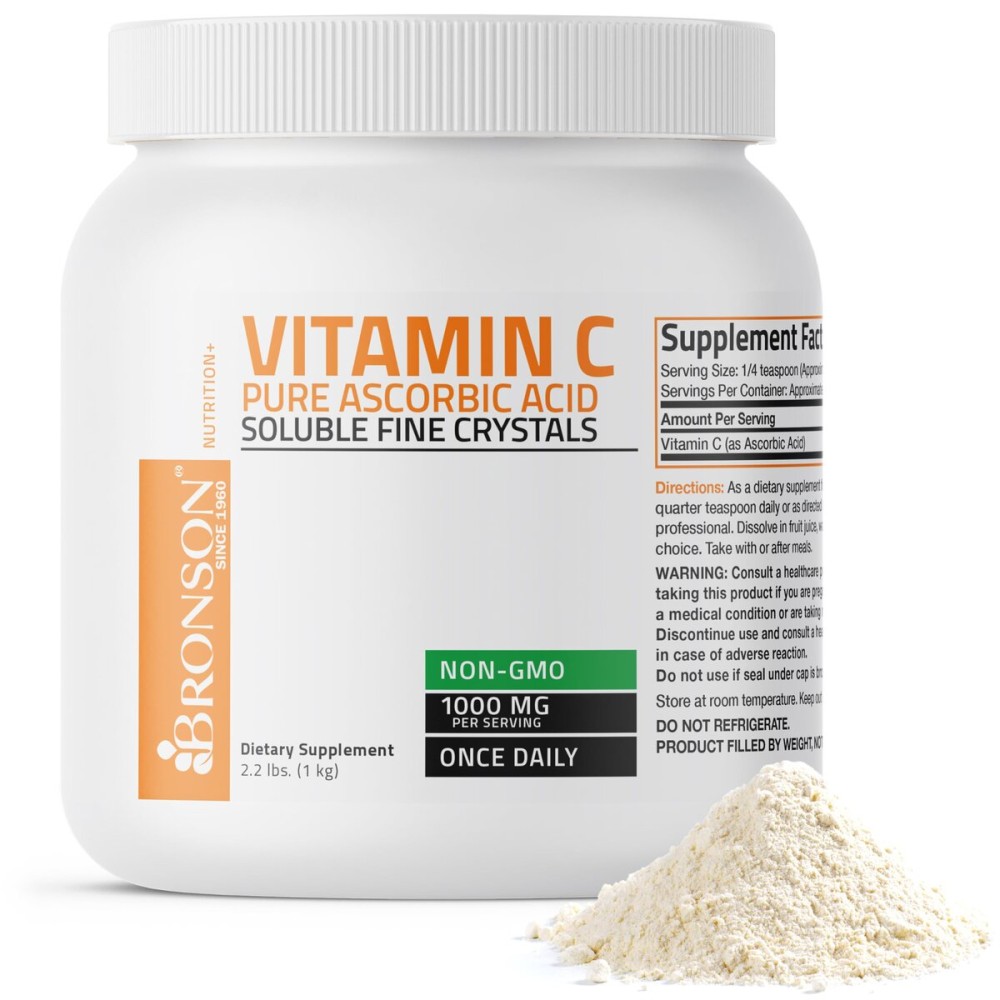 Bronson Vitamin C Powder Pure Ascorbic Acid Soluble Fine Non GMO Crystals - Promotes Healthy Immune System and Cell Protection - Powerful Antioxidant - 1 Kilogram (2.2 Lbs)