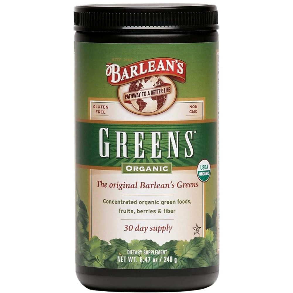 Barlean\'s Organic Greens Powder, Daily Fruit and Vegetable Superfood Supplement with Green Food Protein, Probiotic Blend and Fiber Drink Mix, 8.47 oz