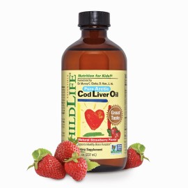 CHILDLIFE Essentials Cod Liver Oil for Kids - Liquid Arctic Cod Liver Oil for Babies 6+ Months, Toddlers, & Kids, Added DHA, EPA, Omega-3 Fatty Acids - Strawberry, 8 fl oz