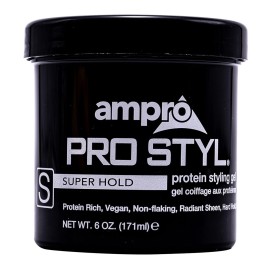 AmPro Pro Styl Styling Gel - Protects and Strengthens Your Strands - Non-Flaking, Alcohol Free, Vegan Formula - Flexible, Touchable Hold for All Hair Textures - Super Hold - 6 oz