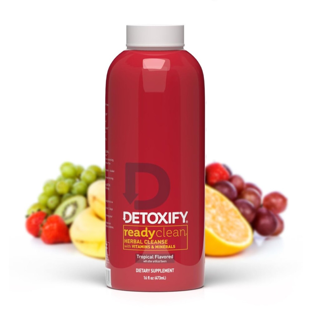 Detoxify - Ready Clean Herbal Cleanse - Tropical - 16 oz - Professionally Formulated Herbal Detox Drink - Enhanced with Milk Thistle Seed Extract & Burdock Root Extract - Plus Sticker.