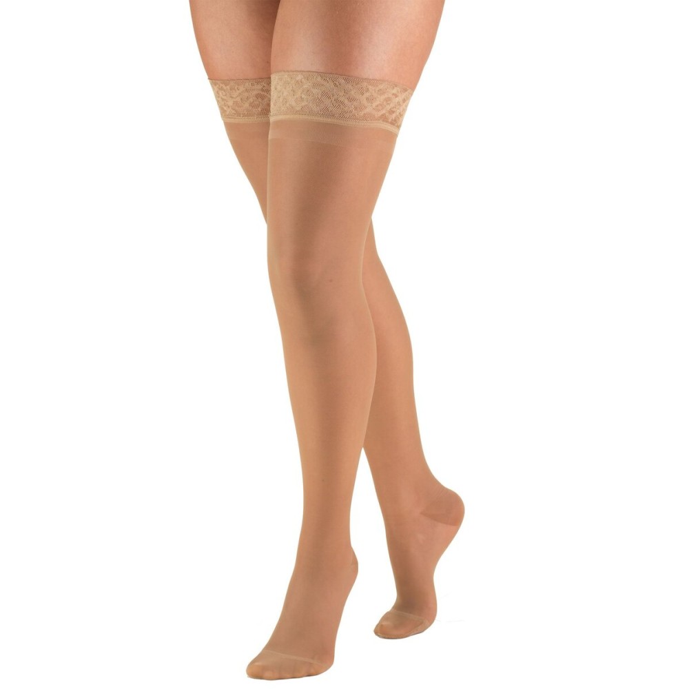 Truform Sheer Compression Stockings, 15-20 mmHg, Women\'s Thigh High Length, 20 Denier, Beige, Small