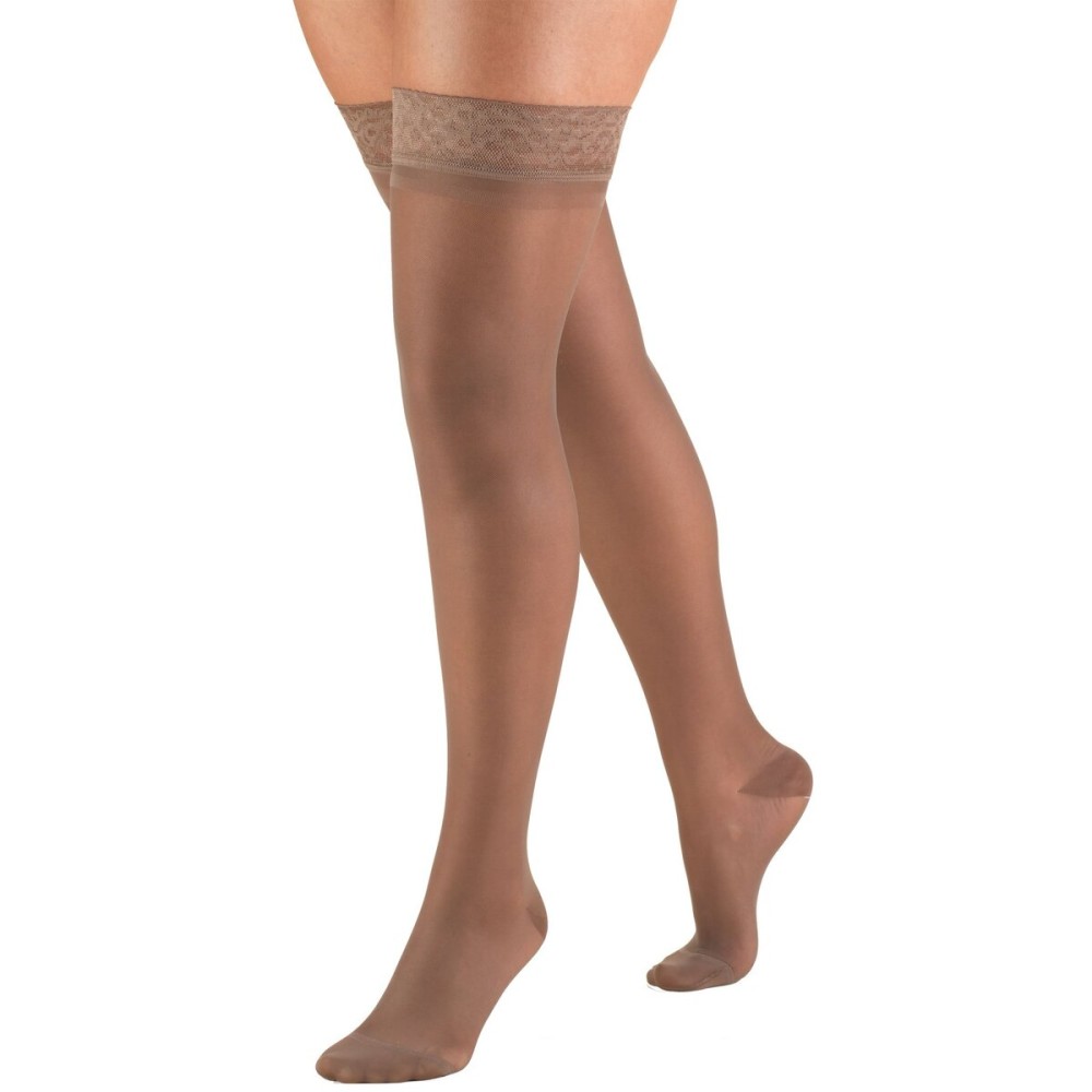 Truform Sheer Compression Stockings, 15-20 mmHg, Women\'s Thigh High Length, 20 Denier, Taupe, Large