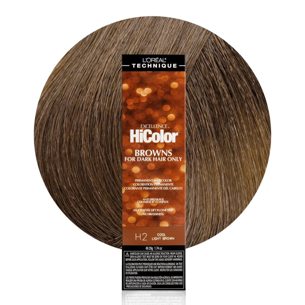L\'OREAL TECHNIQUE HiColor Browns & Blondes Permanent Hair Color - Lifts Dark Hair in One Step Leaving No Brassiness, Rich and Smooth Creme Formula, Intense & Long-Lasting, H2 Cool Light Brown