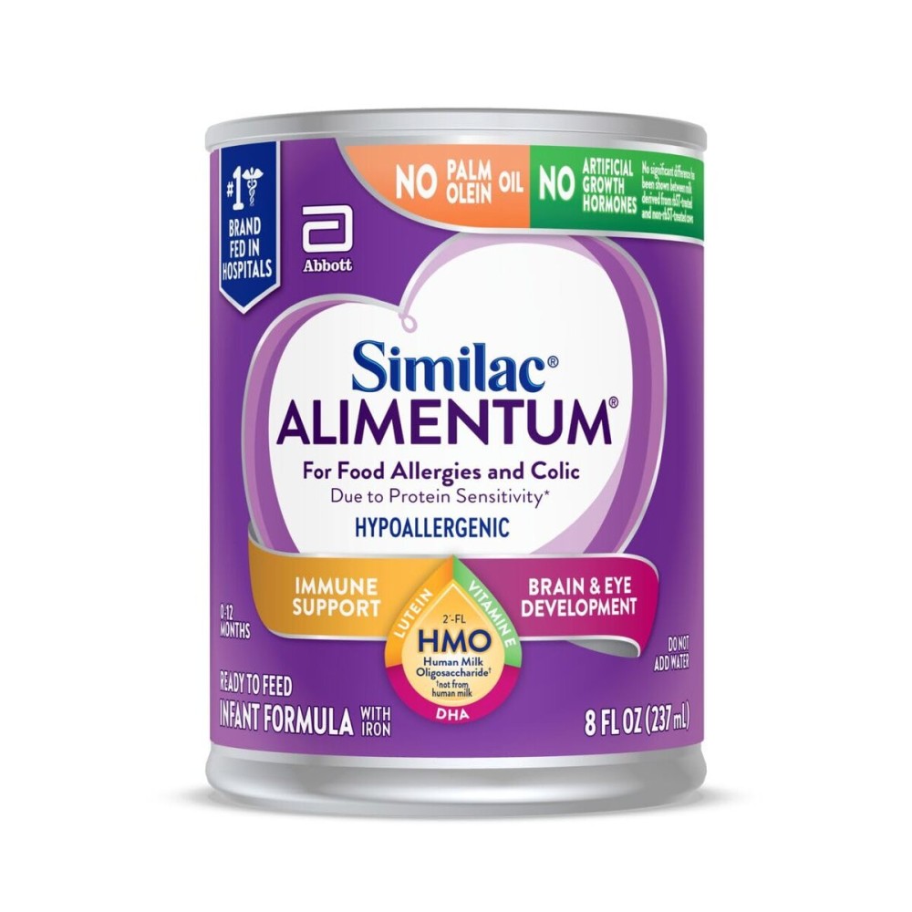 Similac Alimentum with 2\'-FL HMO Hypoallergenic Infant Formula, for Food Allergies and Colic Due to Protein Sensitivity, Ready-to-Feed Baby Formula, 8-fl-oz Bottle, Pack of 24