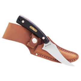 Old Timer 152OTCP Sharpfinger 7.1in S.S. Full Tang Fixed Blade Knife with 3.3in Clip Point Skinner Blade, Black Sawcut Handle, and Leather Belt Sheath for Hunting, Camping, Skinning, EDC, and Outdoor
