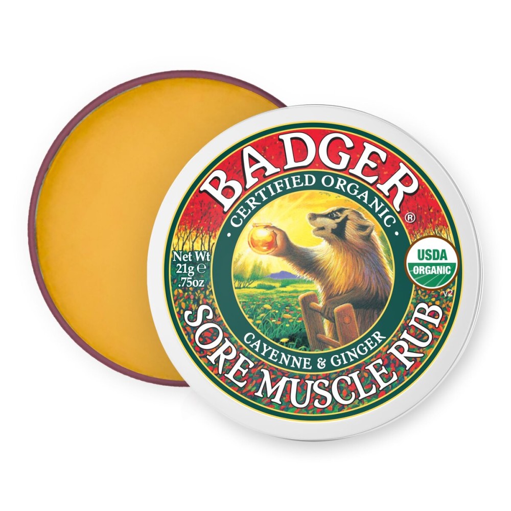 Badger - Sore Muscle Rub, Cayenne Pepper and Ginger, Organic Rub, Muscle Relief Balm, Warming Muscle Rub, Sore Muscle Balm, 0.75 oz