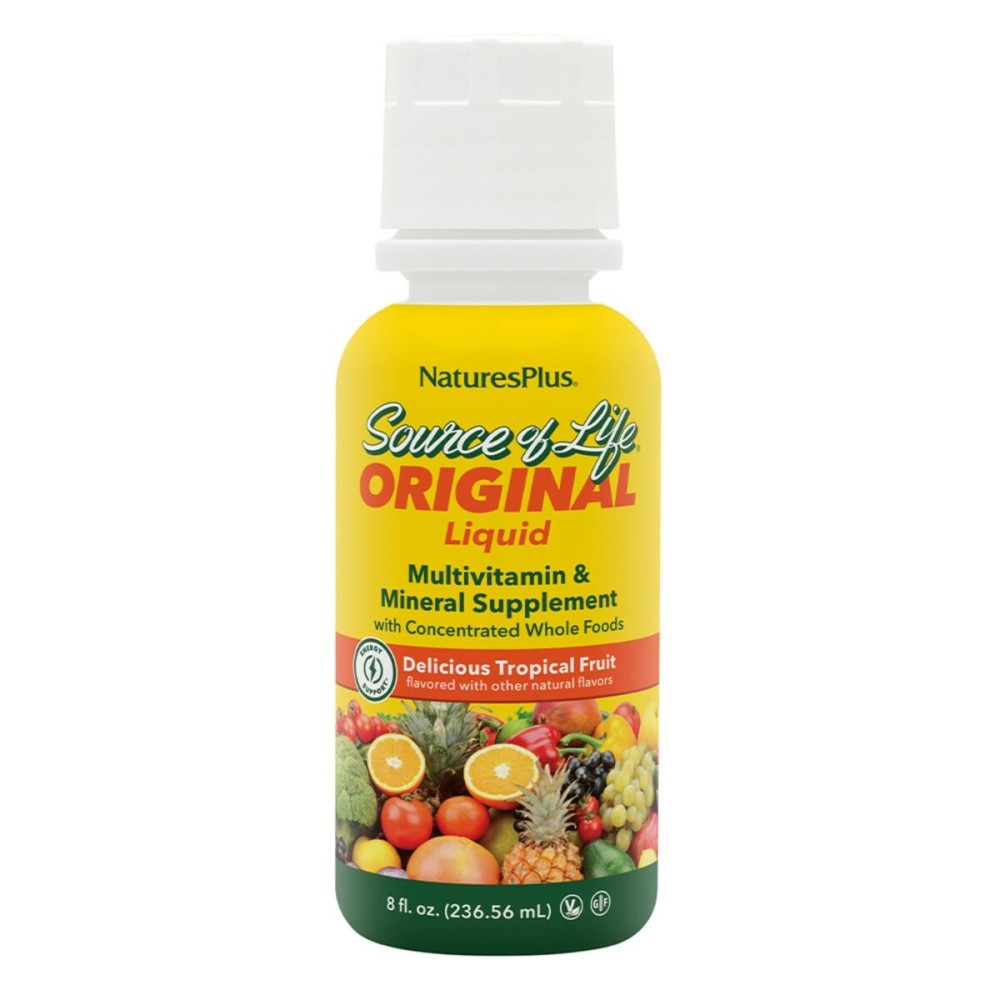 Natures Plus Source of Life Liquid, Tropical Fruit - 8 fl oz - Multivitamin & Mineral Supplement - Gluten Free, Vegetarian - 8 Servings