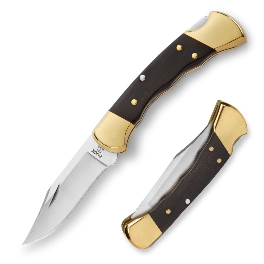 Buck Knives 112 Ranger Hunting Knife with Finger Grooves, 3 Blade, Lockback Design, Ebony Handle, 420HC Stainless Steel Clip Point Blade, Sheath Included, Folding Knife Made in the USA, 5.6 oz