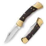 Buck Knives 112 Ranger Hunting Knife with Finger Grooves, 3 Blade, Lockback Design, Ebony Handle, 420HC Stainless Steel Clip Point Blade, Sheath Included, Folding Knife Made in the USA, 5.6 oz