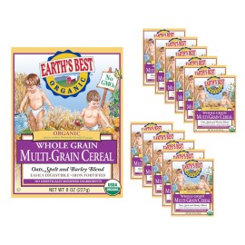 Earth\'s Best Organic Baby Food, Organic Whole Grain Multi-Grain Baby Cereal, Non-GMO, Easily Digestible and Iron Fortified Baby Food, 8 oz Box (Pack of 12)