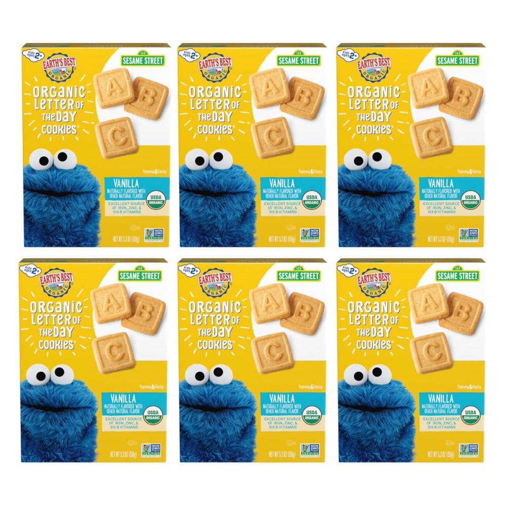 Earth\'s Best Organic Letter of the Day Cookies for Toddlers 2 Years Old and Up, Vanilla Flavor, 5.3 Ounce Box (Pack of 6)
