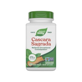 Nature\'s Way Cascara Sagrada Bark, Occasional Constipation Relief For Adults and Kids Ages 12+, Supports Regularity*, Non-GMO Project Verified, 270 mg per Serving, 100 Capsules (Packaging May Vary)