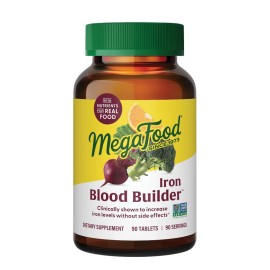 MegaFood Blood Builder Iron Supplement for Women & Men - Increase Iron Levels Without Side Effects - Combats Fatigue - with Vitamin B12, Folic Acid & Vitamin C for Absorption - Vegan - 90 Tablets