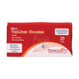 Tranquility TopLiner Disposable Booster Pads, Mini (10.5 x 2.75) Flow-Through Design with Adhesive Strip for Max Absorption, Adult Unisex 100ct Case