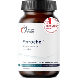 Designs for Health Iron - Vital for Energy Production, Immune & Brain Health, High Absorption Ferrochel Chelated Iron for Women & Men as Ferrous Bisglycinate Chelate - Pregnancy Safe (120 Vegan Caps)