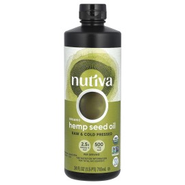 Nutiva Organic Cold-Pressed Unrefined Raw Hemp Seed Oil, 24 Ounce, USDA Organic, Non-GMO, Whole 30 Approved, Vegan, Gluten-Free & Keto, Rich In Omega 3 & 6 Fatty Acids
