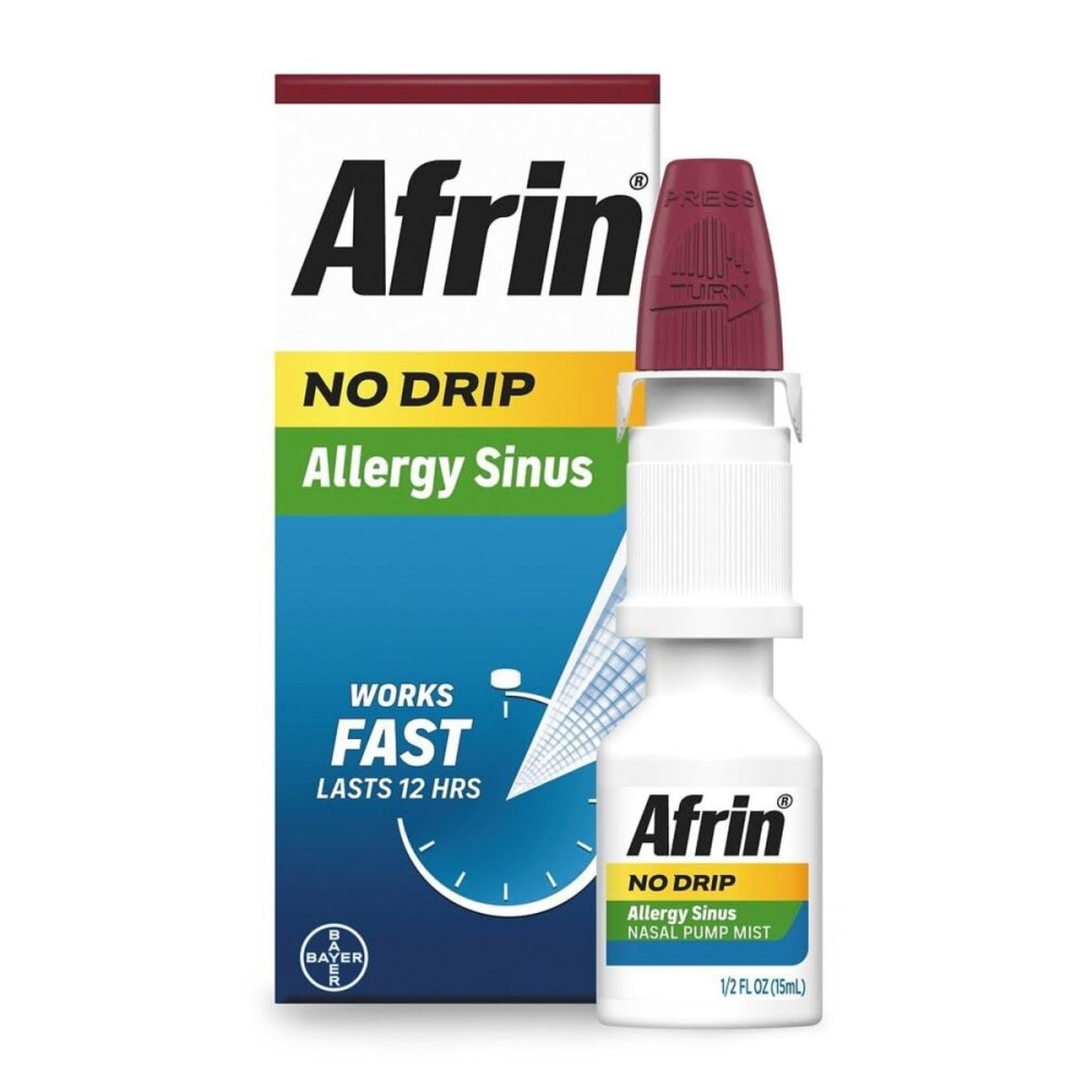 Afrin No Drip Allergy Sinus Nasal Spray - Fast and Powerful Nasal Decongestion From Allergies, 15mL