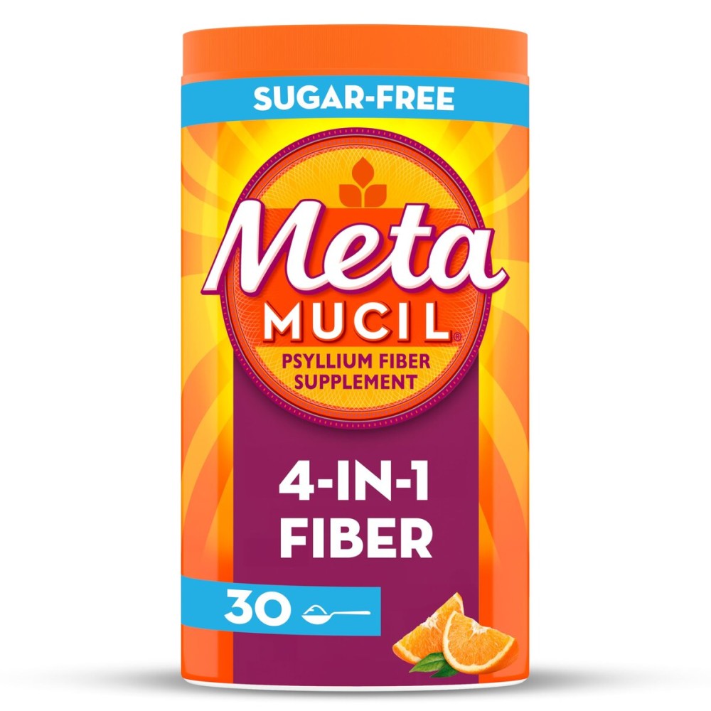 Metamucil 4 in 1 Daily Fiber Supplement Powder, Fiber Powder for Digestive Health and Regularity*, Sugar-Free, Orange, Naturally Sourced Psyllium Fiber, 30 teaspoons