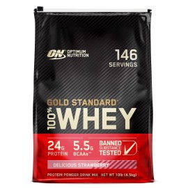 Optimum Nutrition Gold Standard 100% Whey Protein Powder, Delicious Strawberry, 10 Pound (Packaging May Vary)