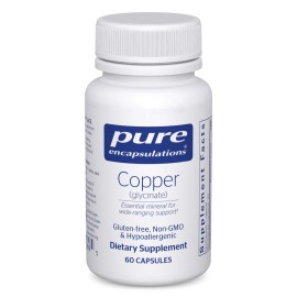 Pure Encapsulations Copper Glycinate 60\'s - 2 mg Copper Supplement, Supports Red Blood Cell Formation* - Aids Energy Metabolism - Non-GMO & Vegan - 60 Capsules