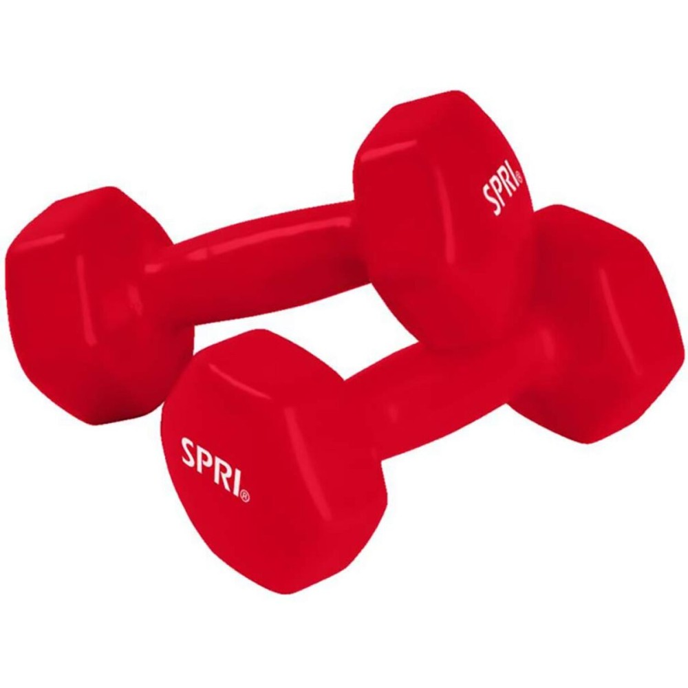 SPRI Deluxe Vinyl Coated Dumbbell Set (Red) - 6 lbs, Set of 2, Hand Weights for Muscle Toning, Step Aerobics, Strength Training, Professional-Grade Unisex Workout Equipment for Home & Gym