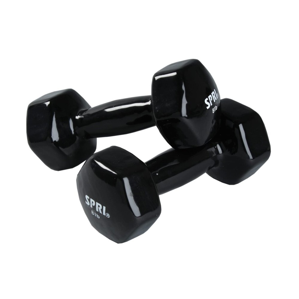 SPRI Deluxe Vinyl Coated Dumbbell Set (Black) - 8 lbs, Set of 2, Hand Weights for Muscle Toning, Step Aerobics, Strength Training, Professional-Grade Unisex Workout Equipment for Home & Gym