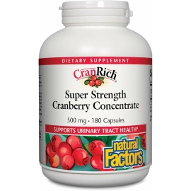 Natural Factors CranRich Super Strength Cranberry Concentrate - Antioxidant Support Supplement with Cranberry Concentrate - Aids Urinary Tract & Bladder Health - 180 Capsules (180 Servings)