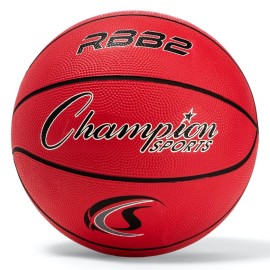 Champion Sports Rubber Junior Basketball, Heavy Duty - Pro Style Basketballs Premium Basketball Equipment, Indoor Outdoor - Physical Education Supplies (Size 5, Red)