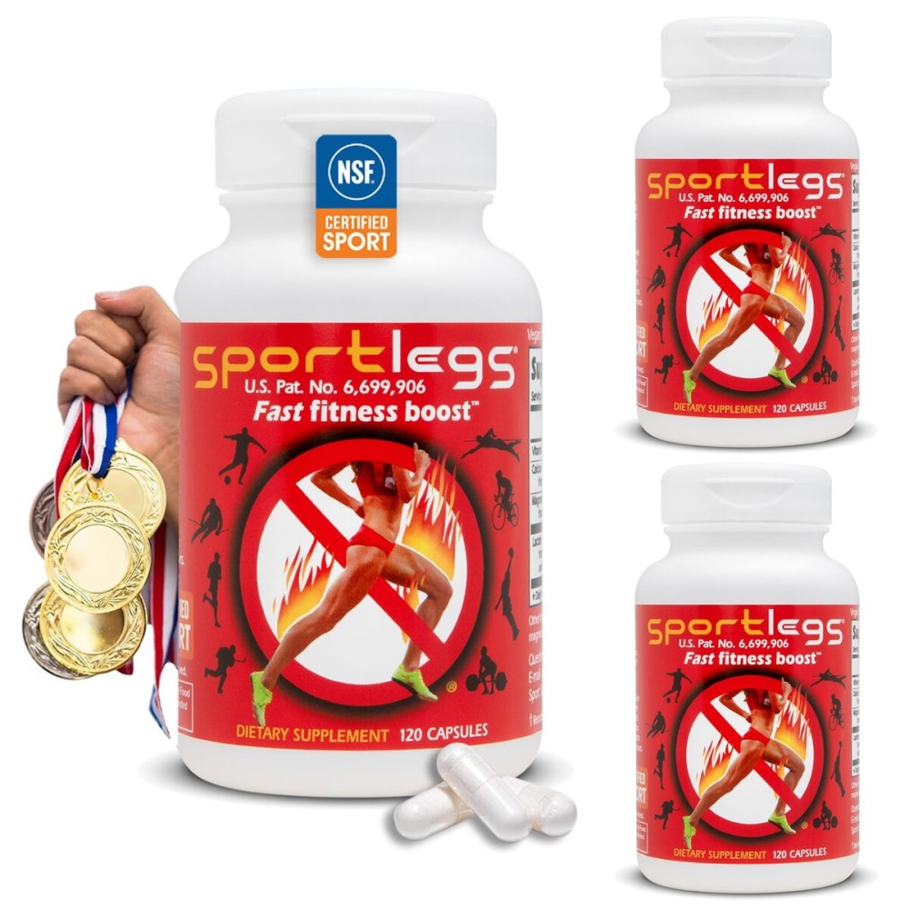 SPORTLEGS Fast Fitness Boost Pre Workout for Men and Women, Lactic Acid Supplement, Sports Endurance Fuel, Endurance Supplements for Runners - NSF Certified for Sport, 120-Capsule Bottle, Pack of 3