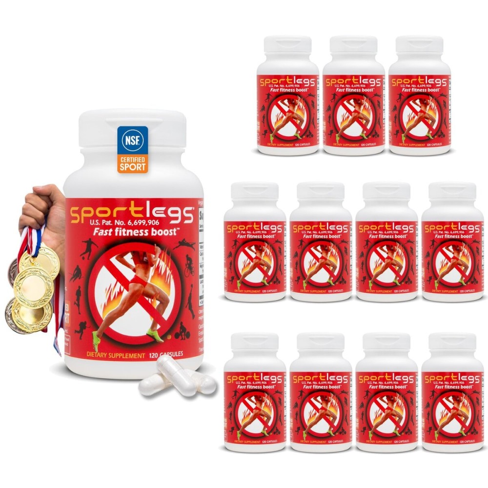 SPORTLEGS Fast Fitness Boost Pre Workout for Men and Women, Lactic Acid Supplement, Sports Endurance Fuel, Endurance Supplements for Runners - NSF Certified for Sport,120-Capsule Bottle, Pack of 12