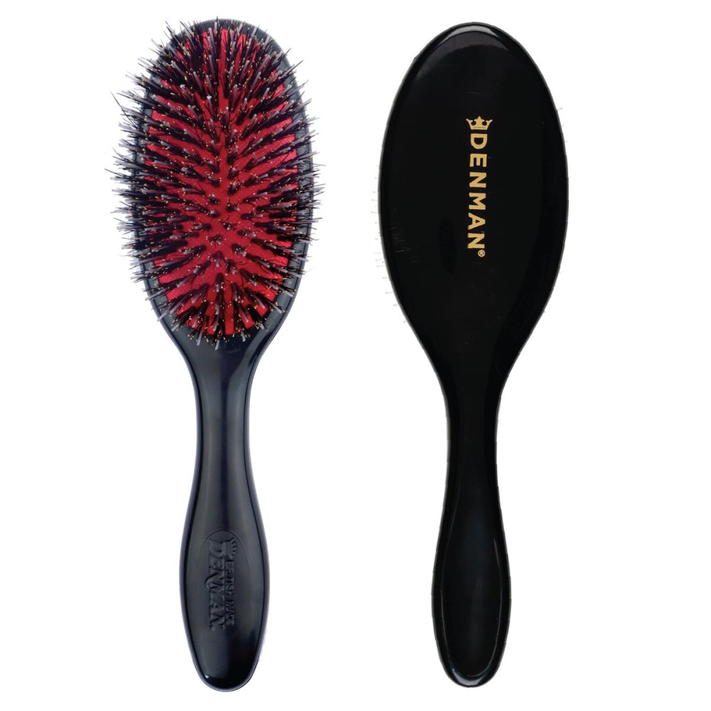 Denman Cushion Hair Brush (Small) with Soft Nylon Quill Boar Bristles - Porcupine Style for Grooming, Detangling, Straightening, Blowdrying and Refreshing Hair - Black, D81S