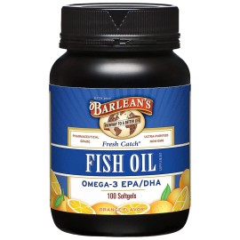 Barlean\'s Omega 3 Fish Oil Supplements, Supplement Softgels for Men and Women, 600mg EPA and DHA Fatty Acids, Orange Flavored, 100 Count
