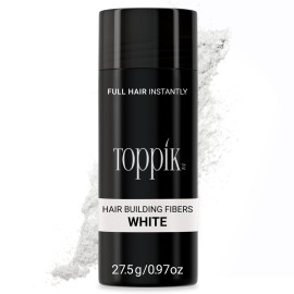 Toppik Hair Building Fibers, White, 27.5g, Fill In Fine or Thinning Hair, Instantly Thicker, Fuller Looking, 9 Shades for Men & Women, Keratin Protein Formula
